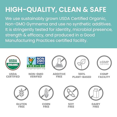 Orgânico Gymnema Herbal Supplement Certificado USDA Orgânico, Não-OGM, 700 mg, 60 Cápsulas à Base de Plantas, Fornecimento de 30 Dias - Himalaya