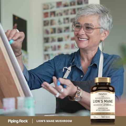 Cápsulas de Suplemento de Leão Mane | 2100mg | 160 Unidades | Vegetariano, Não GMO - Piping Rock