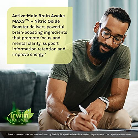 Brain Awake Max3 Booster de Óxido Nítrico 60 Cápsulas – Potencialize seu Cérebro - Irwin Naturals
