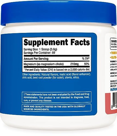 Magnesium Citrate Powder – Framboesa Limonada, 250g - Nutricost