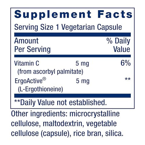 Essential Youth L-Ergothioneine – Promove Longevidade | 60 cápsulas | 250mg | Antioxidante Potente - Life Extension
