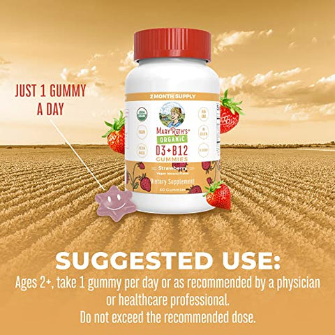 MaryRuth Organics - Gomas de Vitamina D3 B12 Mary Ruth’s | Orgânicas USDA | 2 Meses de Suprimento | Vitamina D
