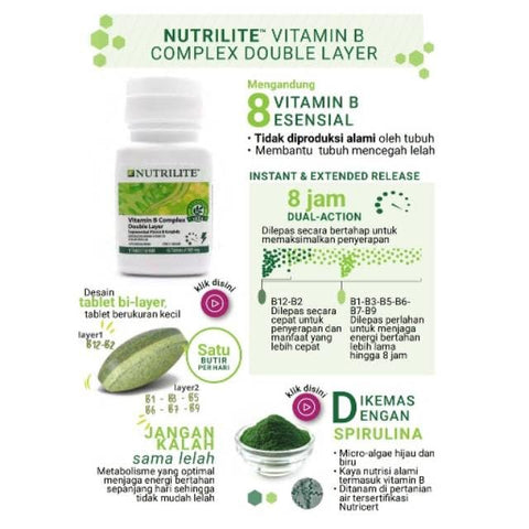 Vitamin B Dual–Action 120 Comprimidos – Marca Nutrilite – Ação Dupla – 120 Comprimidos – Vitamina B – Alta Visibilidade - Nutrilite
