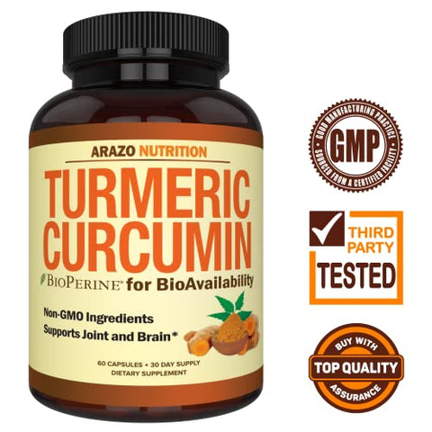Cúrcuma Curcumina com BioPerine 1300mg e Pimenta Preta – Suplemento Nutricional para Suporte Articular – Cápsulas de Raiz de Cúrcuma 100% Herbal - Arazo Nutrition