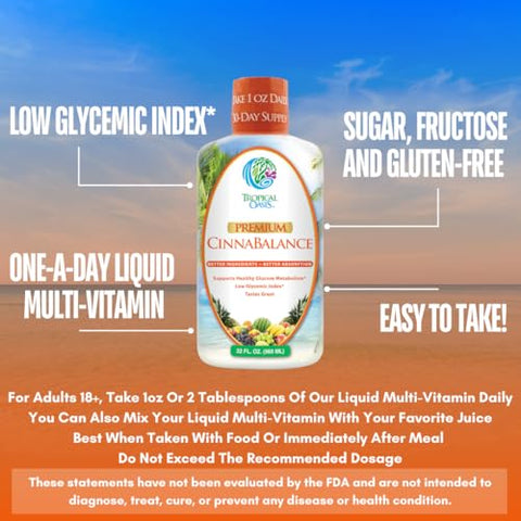 Tropical Oasis - Cinnabalance – Suplemento Líquido de Canela com Casca de Canela, Aloe Vera, Raiz de Gengibre, Chá Verde