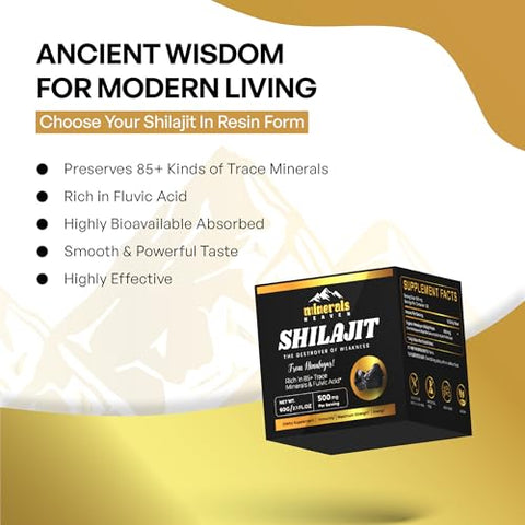 MINERALS HEAVEN - Resina Orgânica de Shilajit Puro do Himalaia – 600mg Potência Máxima com 85 Minerais Traços – Marca: [Nome da Marca]