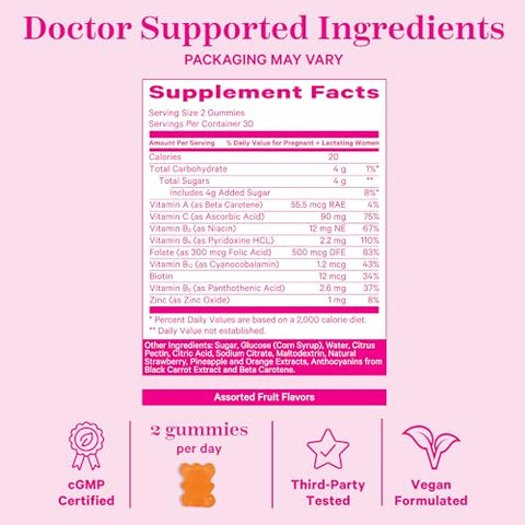 Gomas Vitamínicas Pós-Parto Total – Recuperação Pós-Parto e Suporte à Lactação – Ácido Fólico, B6 - Pink Stork