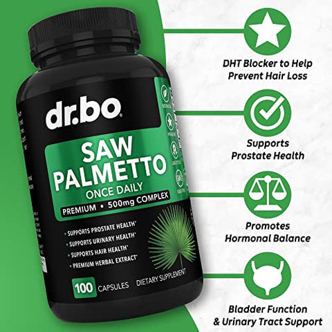 DR. BO - Saw Palmetto para Saúde da Próstata Masculina – Crescimento Capilar e Controle da Bexiga – Complexo de Suplementos
