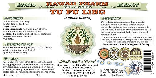 Tu Fu Ling Extrato Líquido Sem Álcool, Raiz de Glabrous Greenbrier (Smilax Glabra) Glicerito de Raiz Herbal Natural, Hawaii Pharm, EUA 2×120 ml