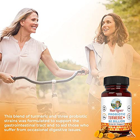 Probiótico Cúrcuma Extra Suporte GI | 62 Bilhões UFC | Ingredientes Orgânicos Complexo de Cúrcuma com Probióticos | Cápsulas de Cúrcuma Curcumina para Digestão | 62g - MaryRuth Organics