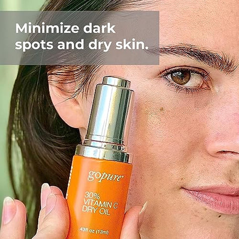 Óleo Seco de Vitamina C 30%% – Redutor de Manchas Escuras com Óleo de Vitamina C Anti-Envelhecimento para Melhorar Linhas Finas – 30ml - goPure