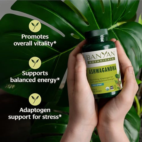 Ashwagandha Tablets – Raiz de Ashwagandha Orgânica – Adaptógeno Herbal Renomado para Suporte Natural de Energia e Estresse – 180 Comprimidos – Não-OGM Sustentável - Banyan Botanicals