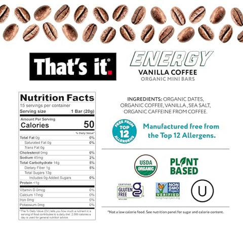 That's it. - That’s it. Mini Barras de Café Orgânico Energético – (1 Mini Barra = 1 Xícara de Café) Prático e Saudável, Sem Açúcares Adicionados, Não-OGM, Lanche Energético com Cafeína, Kosher, Amigo das Alergias (Café de Baunilha)
