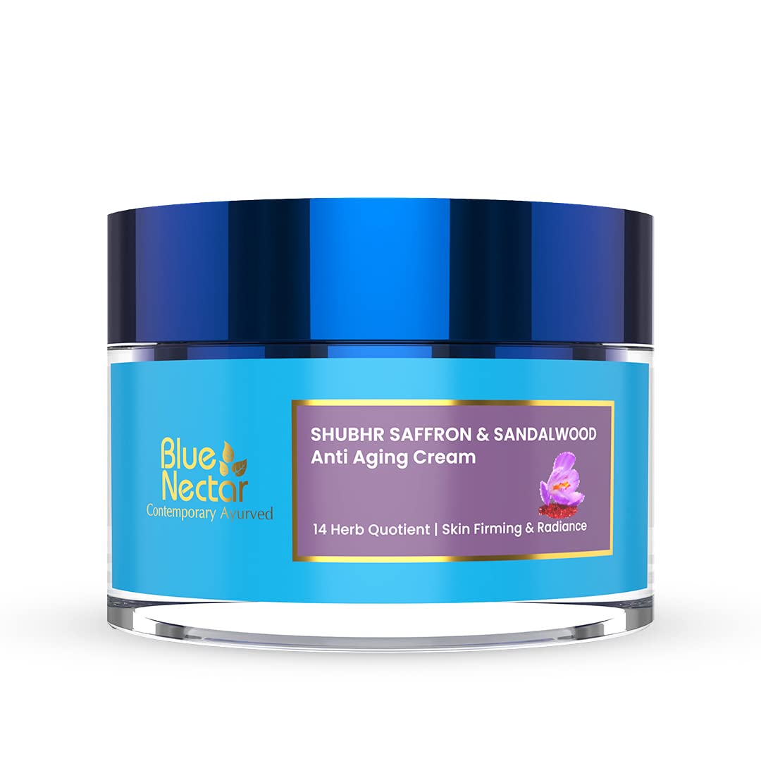 Creme Facial Blue Nectar Hidratante, Anti-idade Ayurvédico para Rugas em Pele Madura | Mistura Antiga de Açafrão | 50g