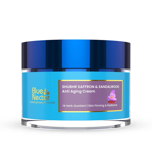 Creme Facial Blue Nectar Hidratante, Anti-idade Ayurvédico para Rugas em Pele Madura | Mistura Antiga de Açafrão | 50g