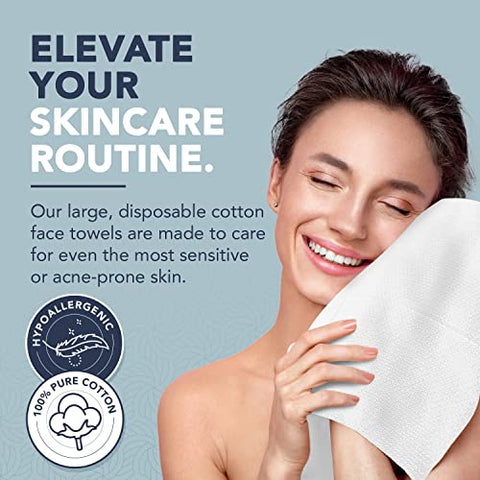 DERMACOTTON - Toalhas de Rosto Descartáveis 100% Algodão Biodegradáveis – Macias e Hipoalergênicas, para Remoção de Maquiagem e Todos os Tipos de Pele, Incluindo Sensíveis – 100 Toalhas Extra Grandes