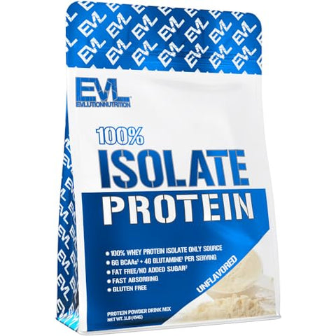 Nutrition 100%% Isolate – Proteína Isolada em Pó, 25g de Proteína de Absorção Rápida, Sem Adição de Açúcar, Baixo Carboidrato, Sem Glúten (Sem Sabor, 454g) - Evlution