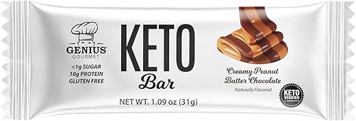 Barra de Proteína Keto Sem Glúten, Chocolate Premium com MCTs, Baixo Carboidrato, Baixo Açúcar (Chocolate Dream, Manteiga de Amendoim) - Genius Gourmet