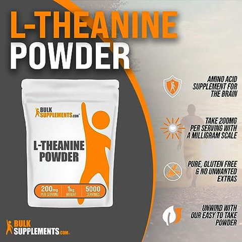 com L-Theanine em Pó – Suplemento de L-Theanine 200mg – Aminoácido Puro – 200g - BulkSupplements