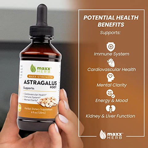 Extrato de Raiz de Astragalus – Tintura Líquida de Máxima Potência, Absorção Superior a Cápsulas ou Pó, para Suporte Imunológico e Clareza Mental – Frasco de 120 ml (60 Porções) - Maxx Herb