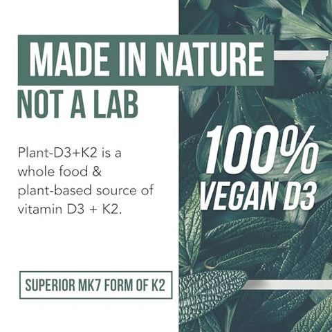 Triquetra Health - Orgânico Plant D3 K2 | 5000 UI D3 120 mcg K2 como All-Trans MK7 de MenaQ7® – Alimento Integral 100% Natural, Cru