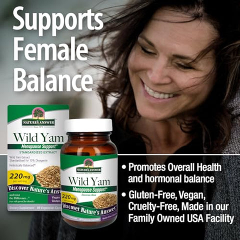 Nature's Answer - Nature’s Answer Wild Yam Root 60 Cápsulas | Suporte para Menopausa | Equilíbrio Hormonal Feminino | Sem Glúten, Não-OGM, Vegano, Sem Conservantes ou Sabores Artificiais | Único