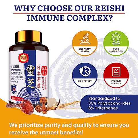Yasumako - Complexo de Cogumelos Japoneses Reishi 1500mg – Reishi, Chaga, Cordyceps, Lion’s Mane, Maitake, Extrato de Cogumelos Agaricus