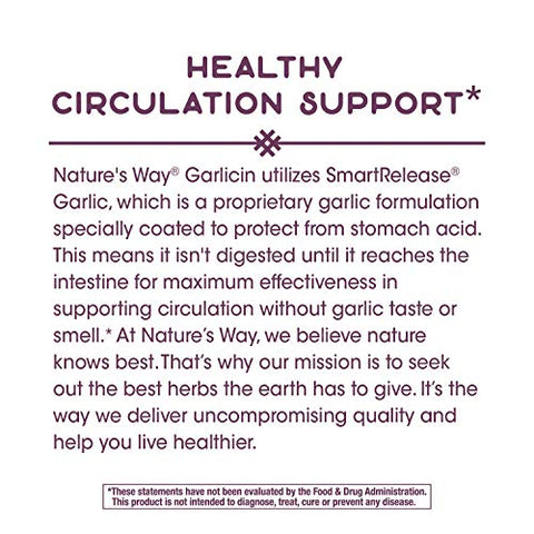 Nature's Way - Nature’s Way Garlicin Cardio Premium Herbal Suporte à Circulação Saudável 350 mg por Porção 90 Comprimidos
