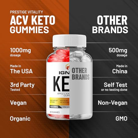 Indelo - (3 Pacotes) Gomas Ignite Keto ACV – Fórmula Avançada Ignite Keto Plus ACV Gummies Vinagre de Maçã – Suplemento Alimentar Ignite ACV (180 Gomas)