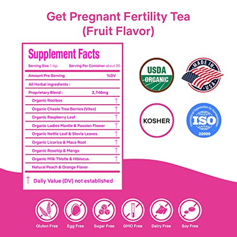 Chá de Fertilidade Secrets Of Tea – Chá de Fertilidade Natural para Mulheres com Bagas de Árvore Casta Orgânica e Folha de Framboesa Vermelha – Até 40 Porções – 20g
