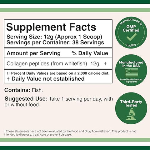 Pó de Colágeno Marinho (454g / 16oz de Peptídeos de Colágeno Marinho de Dissolução Rápida) Selvagem, Sem Sabor, Micronizado – Inclui Medidor, Sem Aditivos (38…) - Double Wood Supplements