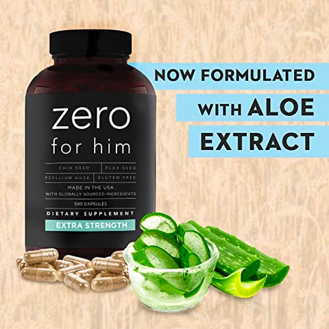 Suplemento de Fibra para Homens (500 cápsulas) – Chia, Linhaça e Psyllium – Cápsulas Veganas de Alta Fibra – Zero for Him Extra Forte – 500g - California Basics