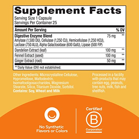 Cápsulas Beat The Bloat, Enzimas de Suporte Digestivo, Suplemento para Mulheres – 25 Unidades - OLLY