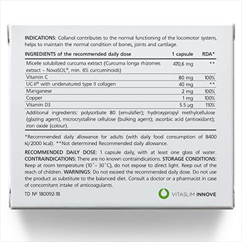 Collanol - Inovação no Cuidado das Articulações Saudáveis – Fórmula Líquida em Cápsula Dupla 3D de Extrato Micelar de Cúrcuma das Raízes 1 Cápsula/Dia. Testado em Laboratório (Pacote de 1)