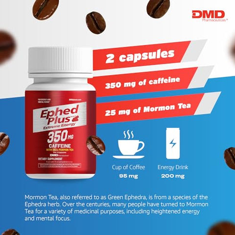 PEPTIME Energy - Ephed Plus Extreme Energy com Chá Mórmon, 350 mg de Cafeína e Vitaminas B6 e B12 – 100 Cápsulas