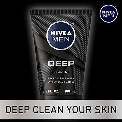 Limpador Facial e Barba DEEP Cleansing com Carvão Natural – 3 Tubos de 100ml cada (3 unidades) - Nivea Men