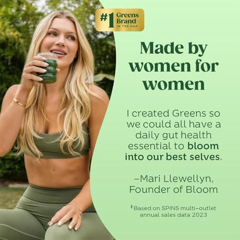 Pó de Superfood Greens, Enzimas Digestivas com Probióticos e Prebióticos, Saúde Intestinal, Alívio de Inchaço para Mulheres, Chlorella, Mix de Suco Verde com Beterraba – 100g - Bloom Nutrition