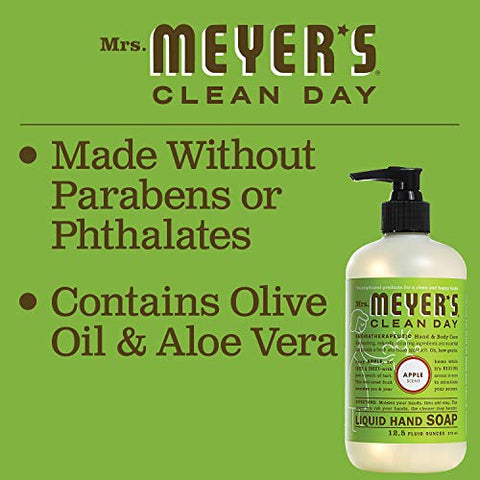 MRS. MEYER'S CLEAN DAY - Sabonete Líquido MRS. MEYER’S CLEAN DAY, Fórmula Biodegradável com Óleos Essenciais, Maçã, 375 ml – Pack com 3 unidades