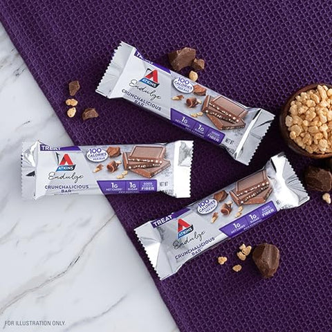 Endulge Treat Barra Crunchalicious, 1g Carboidratos Líquidos, 1g Açúcar, Rica em Fibras, Amigável para Keto, 16 Unidades - Atkins
