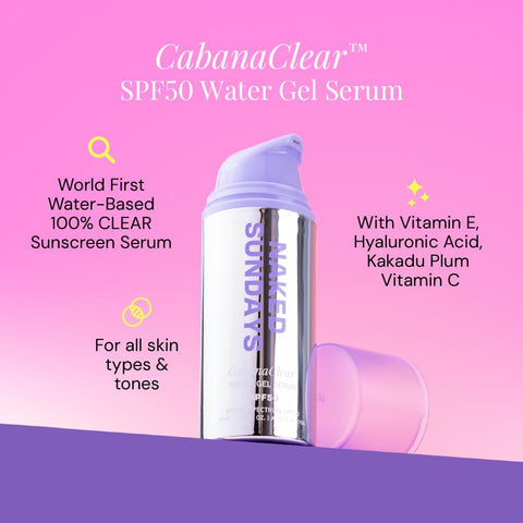 Naked Sundays - CabanaClear Gel Serum FPS50, Livre de Silicone, Invisível, Protetor Solar Facial de Amplo Espectro, Leve, Livre de Fragrância e Óleo – Para Todos os Tipos de Pele e Tons de Pele