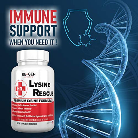 Re+Gen Nutrition - Re Gen Nutrition Lysine Rescue: Suplemento de Aminoácidos para Fortalecer a Imunidade