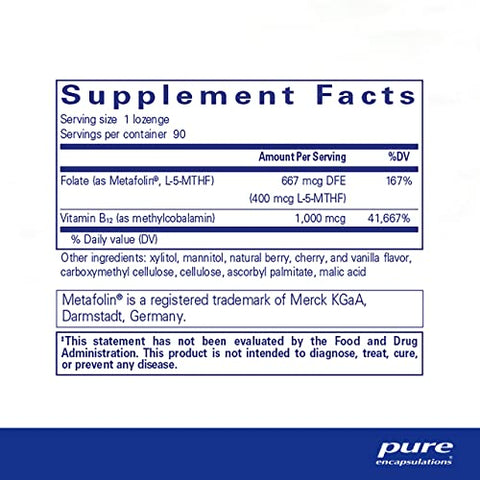 PureMelt B12 Folate – Vitamina B Ativa com L-5-MTHF – Suporte ao Metabolismo – Marca Pure Encapsulations - Pure Encapsulations