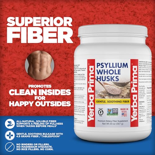 Fibra de Casca de Psyllium Integral 567g (Pacote com 2) – Vegano, Sem Glúten, Não-OGM - Yerba Prima
