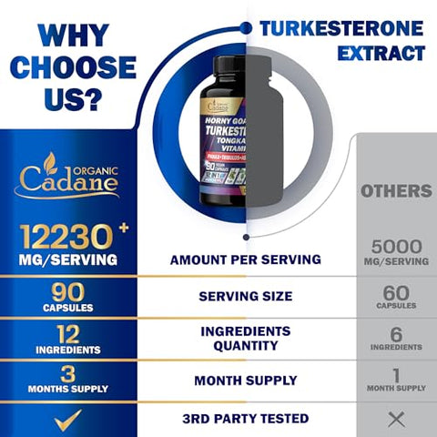 Organic Cadane - Orgânico Cadane Turkesterone 7500mg Vitamina C 30mg Horny Goat Weed 1500mg – Pré-Treino, Energia