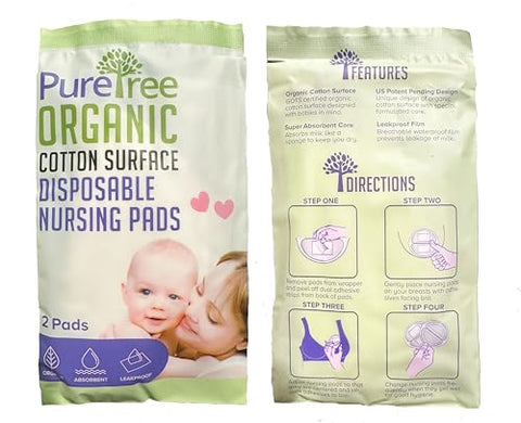 PureTree - Almofadas de Amamentação Descartáveis de Algodão Orgânico – Pacotes de Viagem (100 Almofadas)