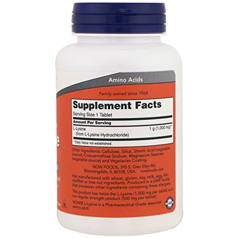 L-Lisina 1000mg, 100 Comprimidos (Pacote com 2) – Aumente sua saúde com L-Lisina de alta qualidade - NOW Foods