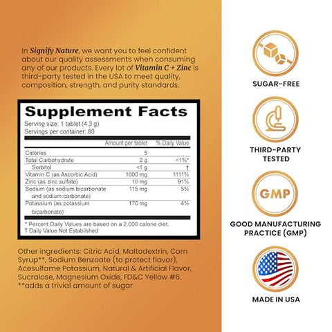Vitamina C 1000mg Efervescente – Suporte Imunológico Potente com Zinco – Sem Açúcar - SIGNIFY NATURE
