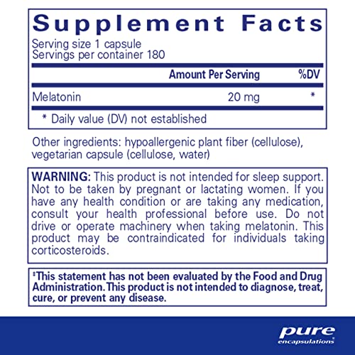 Melatonina 20 mg – Suporte Imunológico – Sistema Imunológico – Comprimidos - Pure Encapsulations