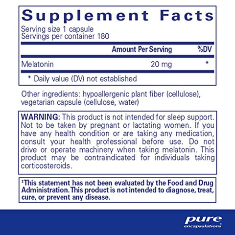 Melatonina 20 mg – Suporte Imunológico – Sistema Imunológico – Comprimidos - Pure Encapsulations