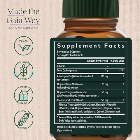 Adrenal Health Nightly Restore – Suplemento Herbal com Ashwagandha, Casca de Magnólia, Cordyceps, Melissa e Mais – 60 Cápsulas Líquidas Veganas de Fitoterapia (30 Porções) - Gaia Herbs